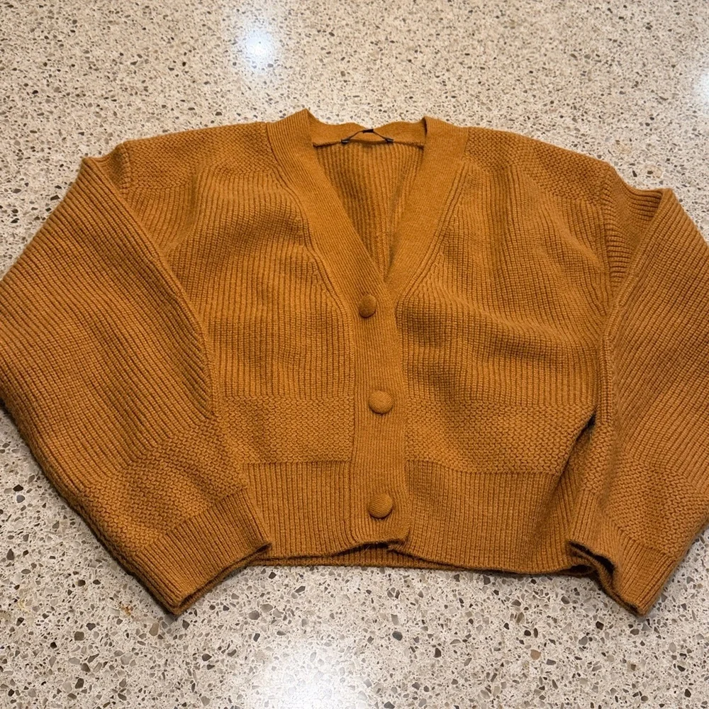 7 For All Mankind Cropped Button Front Orange Brown Cardigan In Size XS